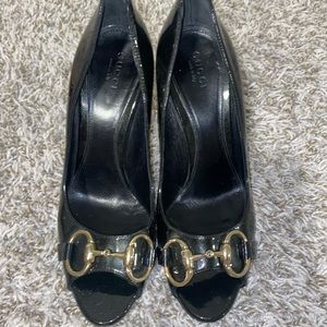 Black Gucci Peep Toe Pumps